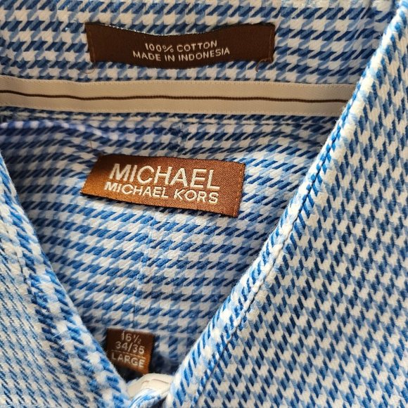 Michael Michael Kors Button-Front Long-Sleeve Shirt Size Large Blue Houndstooth - Picture 4 of 4